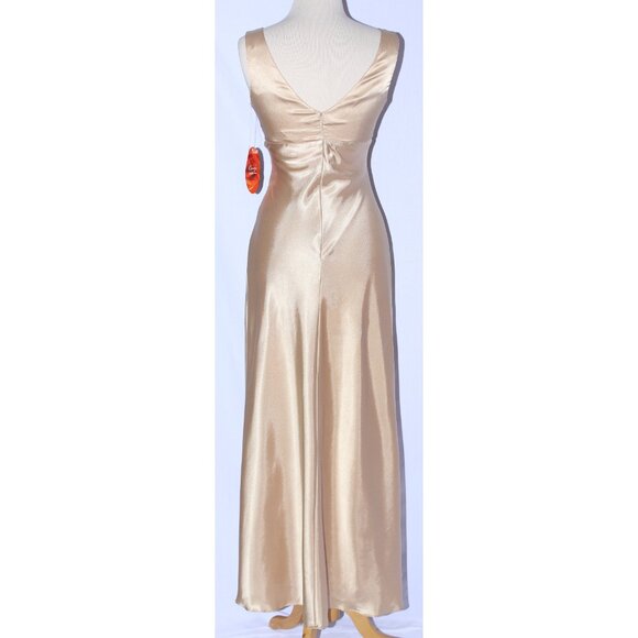 Cindy Collection #1065 Vintage Satin Formal Evening Or Prom Gown-Size S-Gold-NEW - Picture 2 of 5